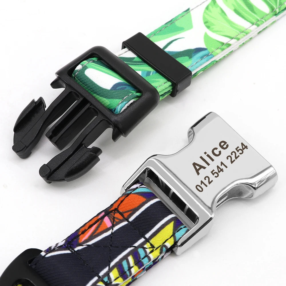 Personalized Nylon Dog Collar with Engraved Nameplate – Custom ID Tag for Small, Medium & Large Dogs