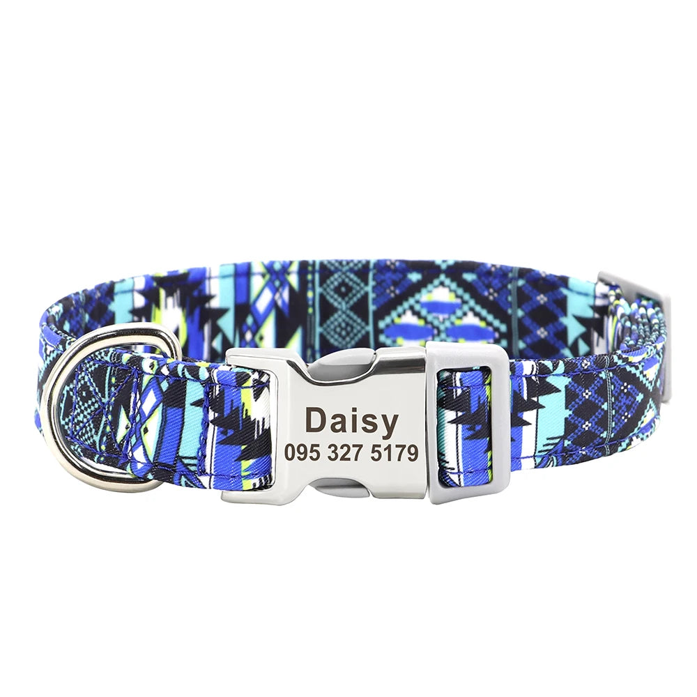 Personalized Nylon Dog Collar with Engraved Nameplate – Custom ID Tag for Small, Medium & Large Dogs