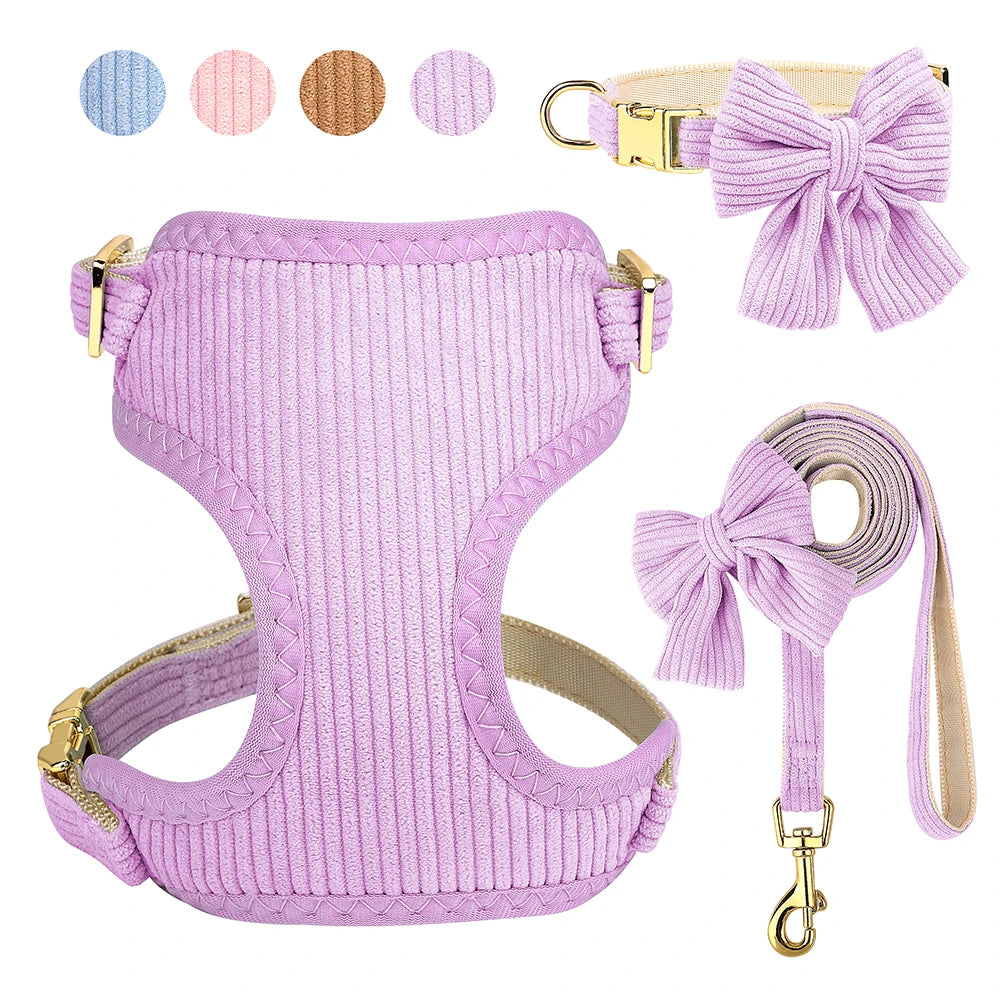 3pcs/lot Dog Collar Harness and Leash Set – Cute Bowtie Design for Small & Medium Dogs