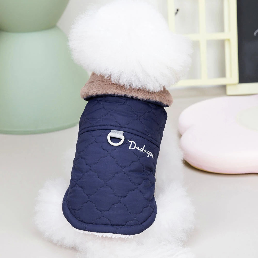 Winter Dog Coat with Fur Collar – Waterproof Warm Jacket for Small & Medium Dogs