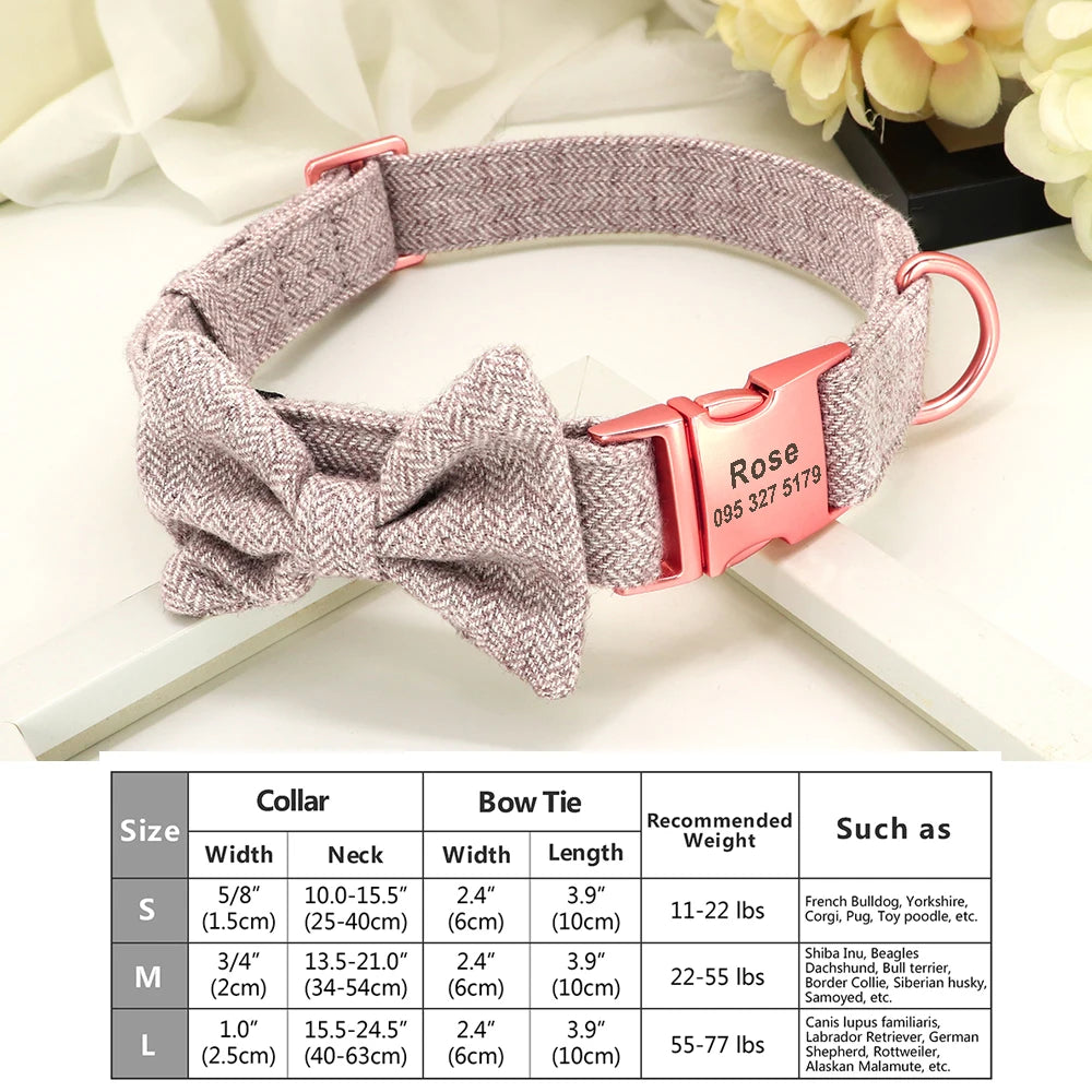 Custom Bowtie Dog Collar – Personalized Floral ID Tag with Engraved Name & Phone Number