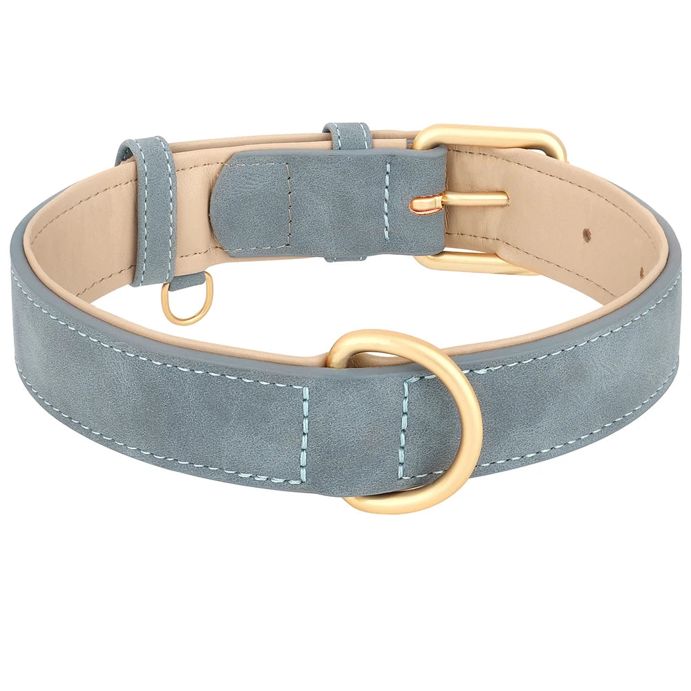 Adjustable Suede Leather Dog Collar – Soft Padded, Durable & Stylish for Small to Large Dogs