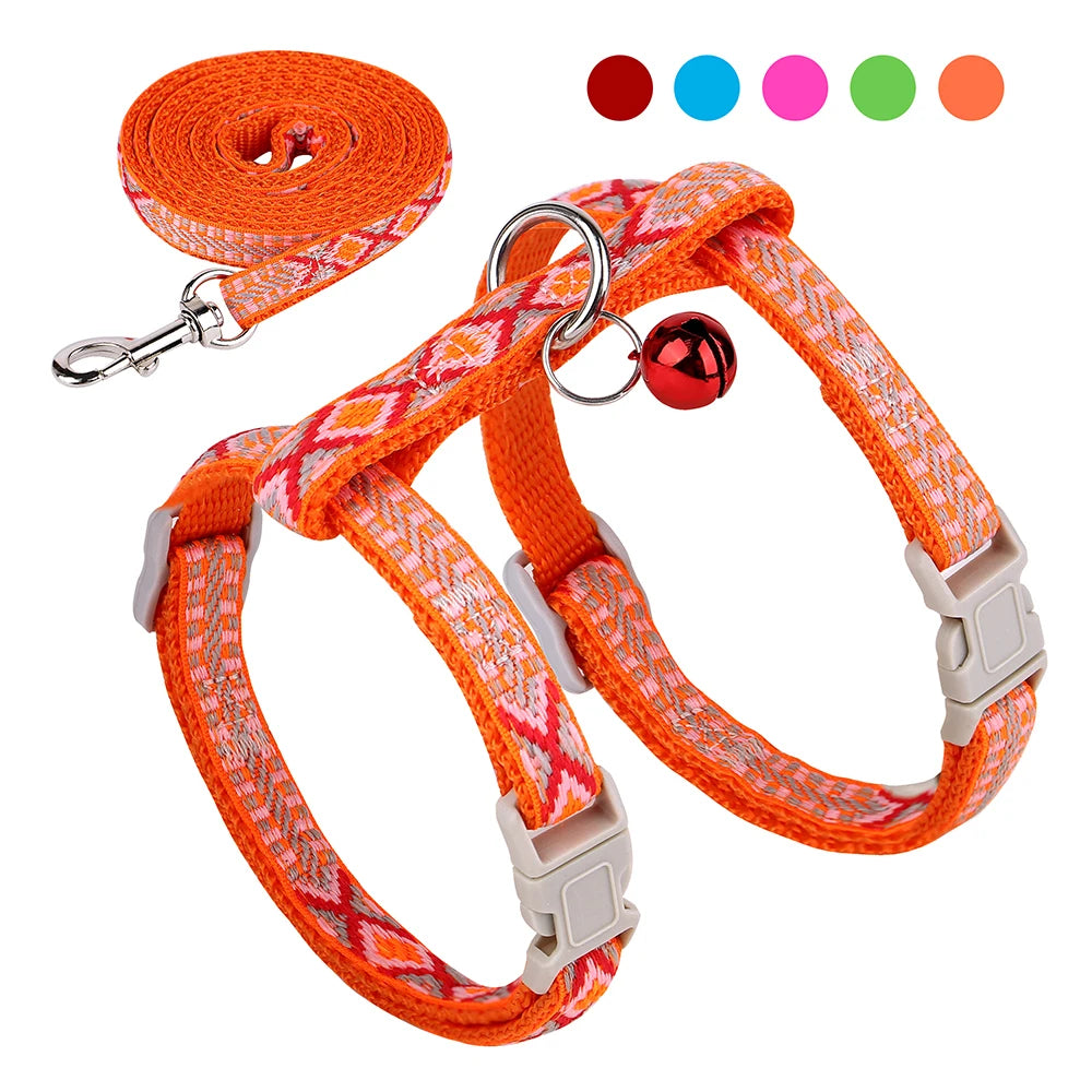 Nylon Cat & Puppy Harness Leash Set – Adjustable Pet Vest with Bell for Small Dogs & Cats