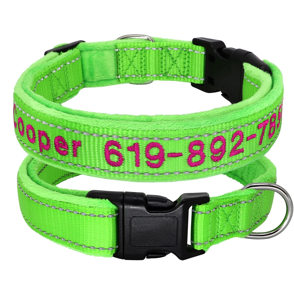 Personalized Embroidered Dog Collar – Reflective Nylon Adjustable ID Collar with Custom Name & Phone Number for Small, Medium & Large Dogs
