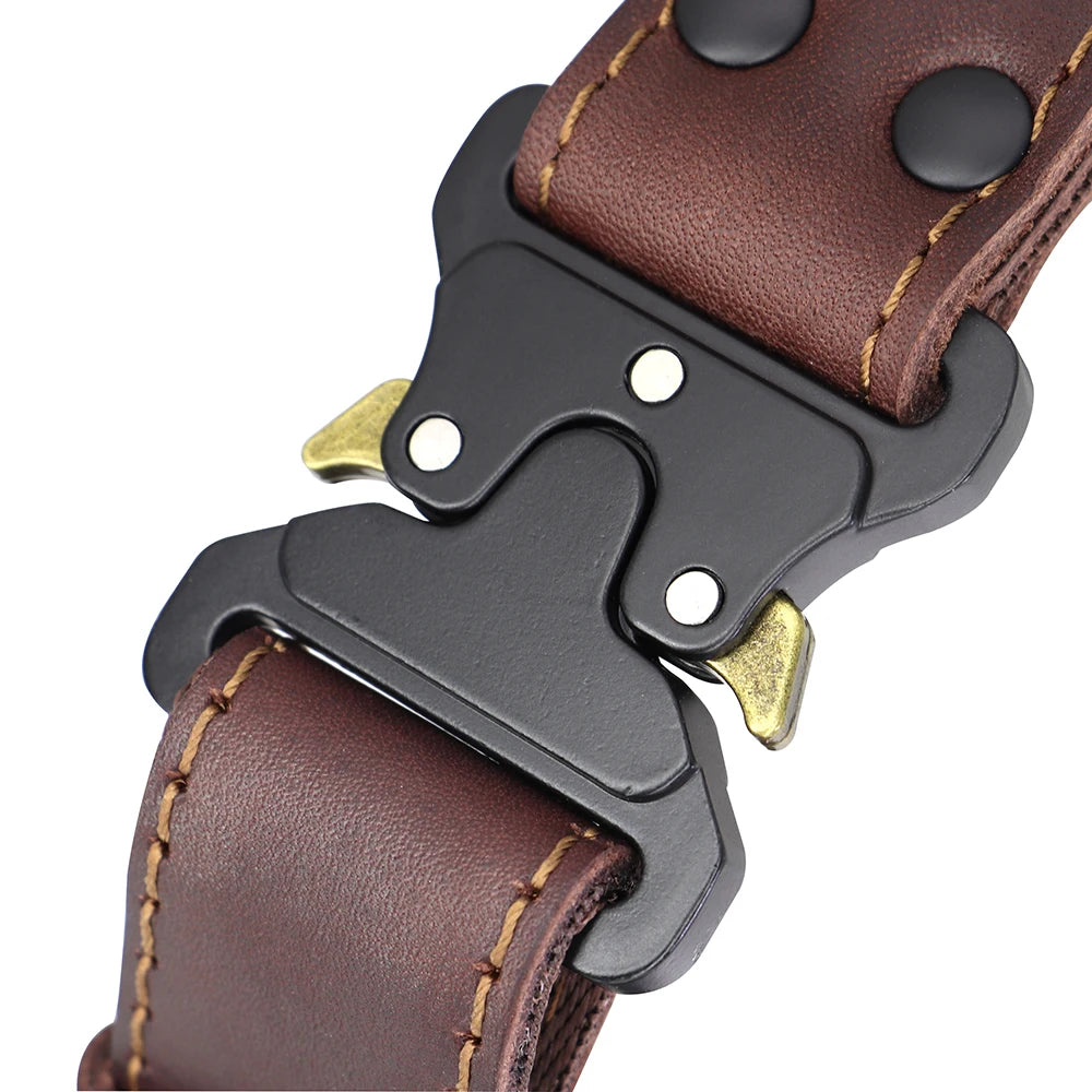 Real Leather Dog Collar with Handle – Tactical Military Training Collar for Medium & Large Dogs (German Shepherd, Hunting & Working Dogs)