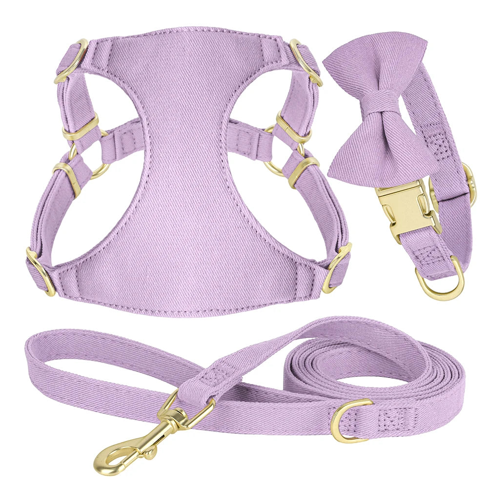 Small Dog Harness & Leash Set – Adjustable Pet Vest with Bowknot Collar for Small & Medium Dogs