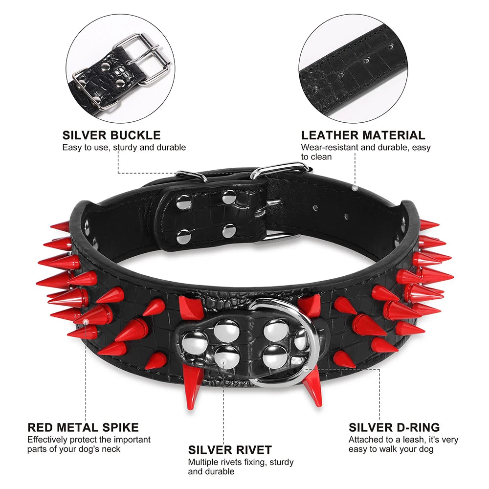 Cool Spikes Studded Dog Collar – 2" Wide PU Leather Collar for Pitbulls, German Shepherds & Large Breeds (S–XL)