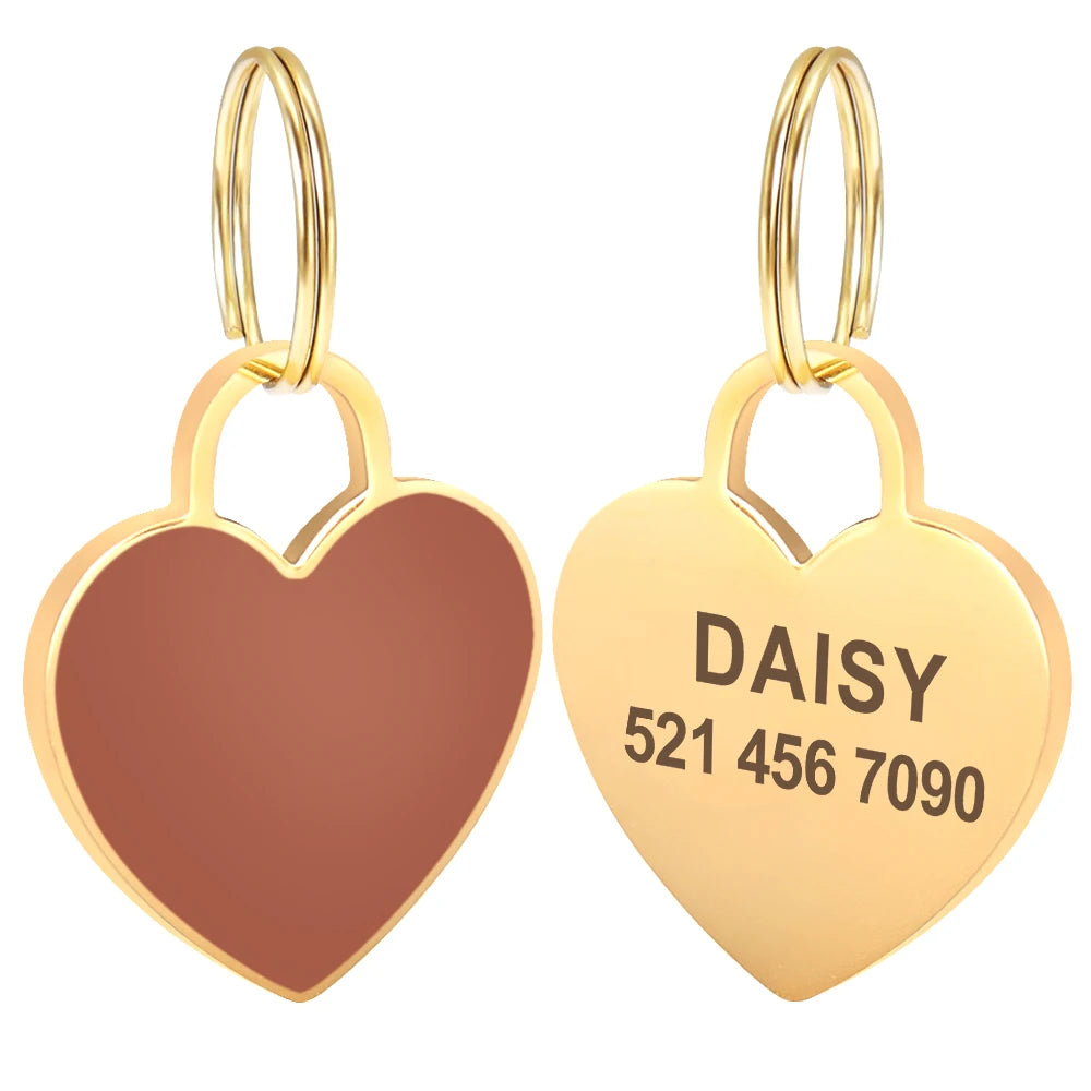 Personalized Heart Dog & Cat ID Tag – Custom Engraved Pet Name Charm