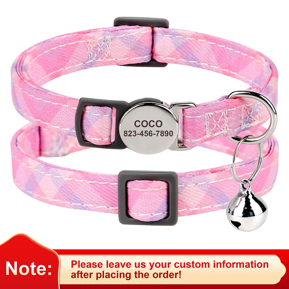 Personalized Cat & Dog Collar with Bell – Custom Engraved ID Tag, Adjustable Pet Collar for Small Dogs & Cats