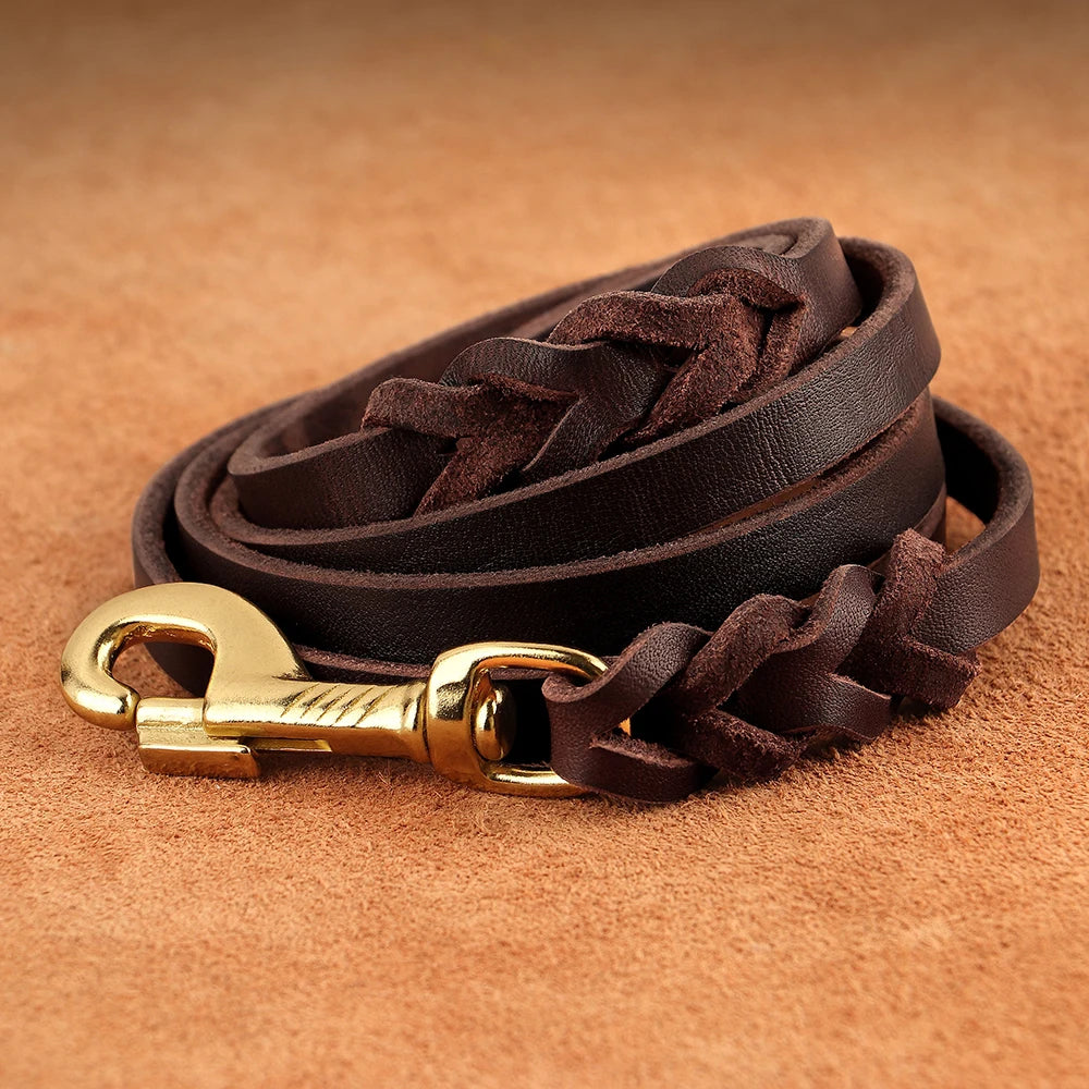 5ft Genuine Leather Dog Leash – Durable Training & Walking Lead