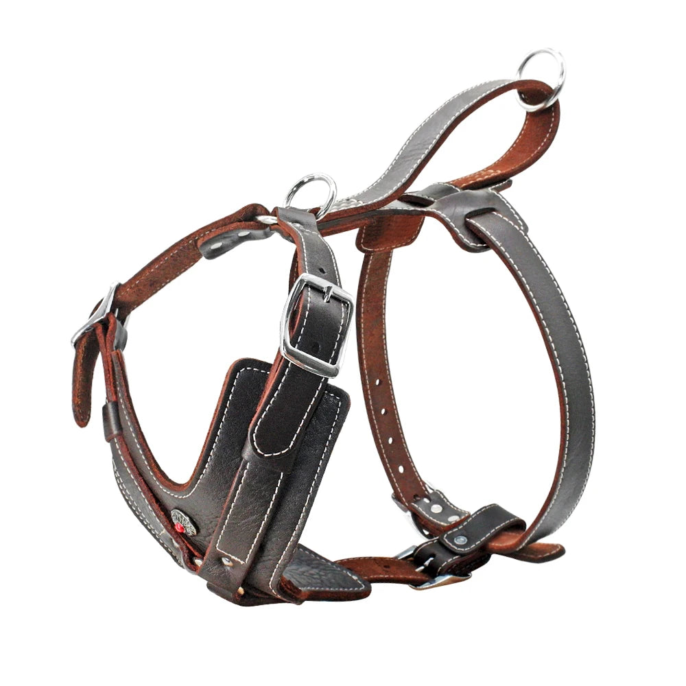 Genuine Leather Dog Harness – Durable Adjustable Large Dog Vest with Quick Control Handle &amp; Heavy-Duty Hardware (Pitbull, Bulldog, Labrador)