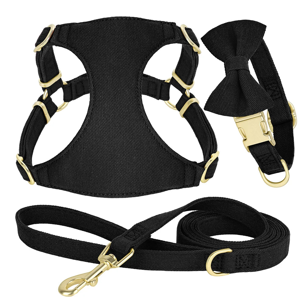 Small Dog Harness & Leash Set – Adjustable Pet Vest with Bowknot Collar for Small & Medium Dogs