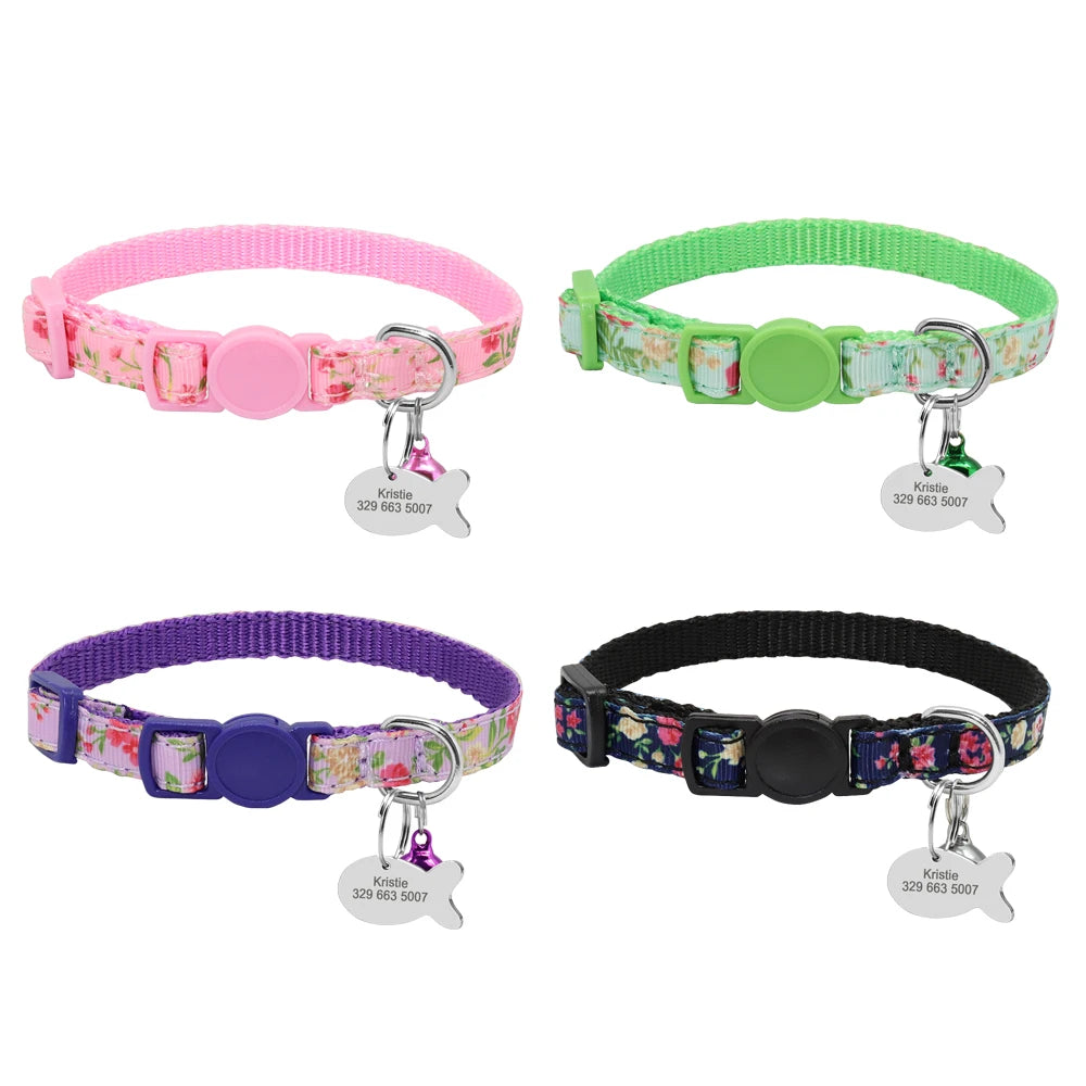 Personalized Cat Collar with Engraved Fish Tag – Adjustable Nylon Collar for Cats & Small Dogs