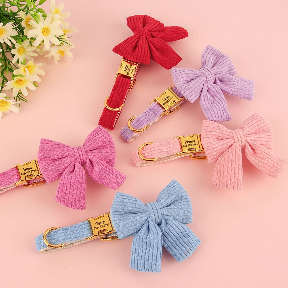 🎀 Personalized Dog Collar with Big Bowtie – Cute, Stylish & Custom Engraved