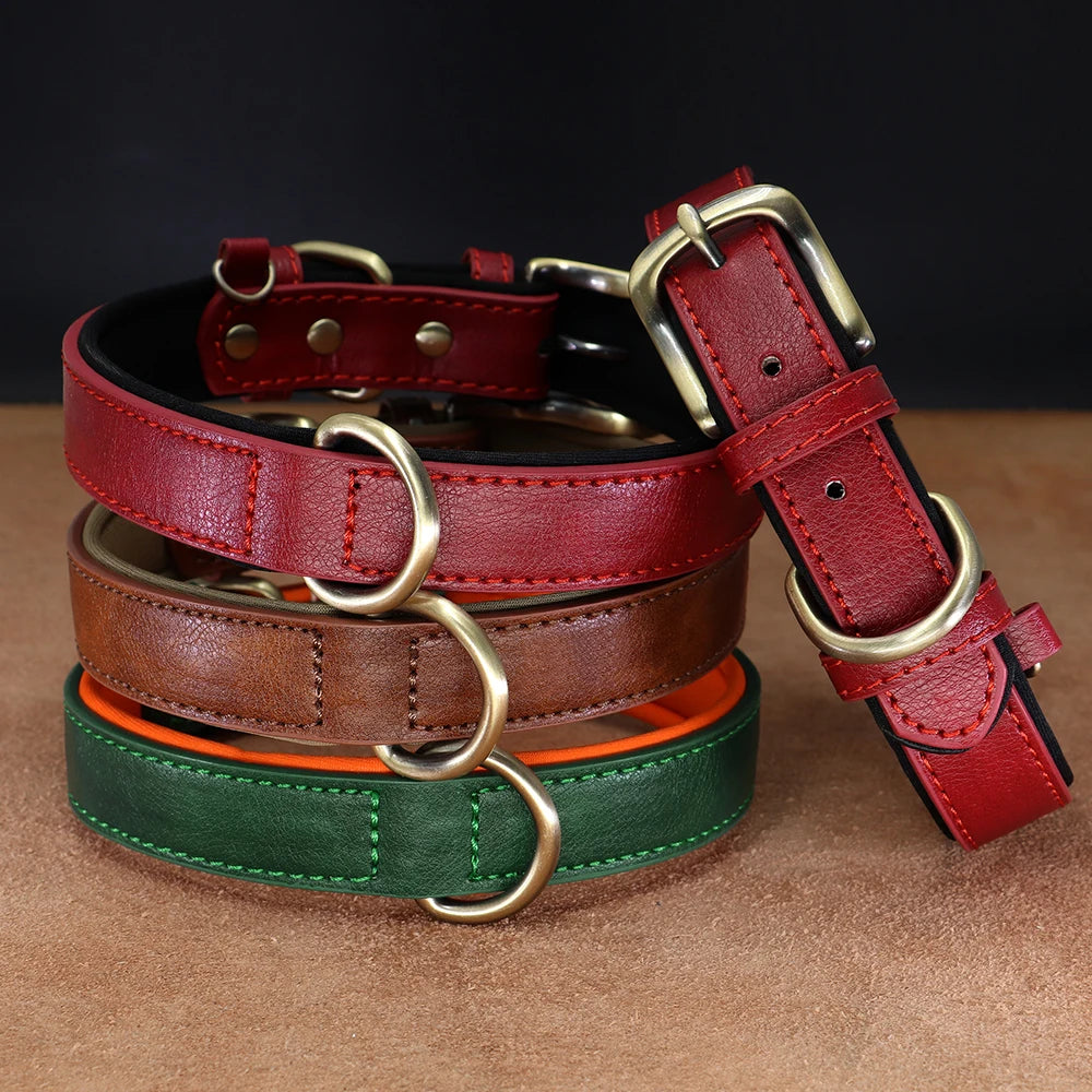 PU Leather Dog Collar – Soft Padded Adjustable Pet Collar for Small & Medium Dogs (Pitbull, French Bulldog) – S/M/L