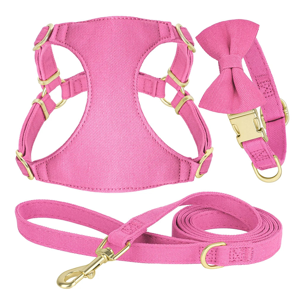 Small Dog Harness & Leash Set – Adjustable Pet Vest with Bowknot Collar for Small & Medium Dogs