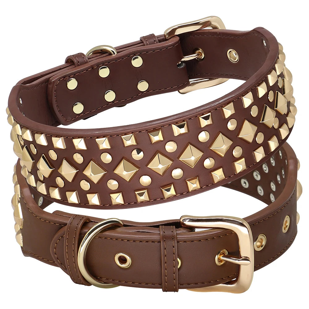 Luxurious Leather Spiked Dog Collar – Adjustable for Medium & Large Dogs