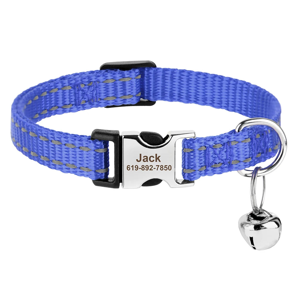 Reflective Personalized Nylon Dog & Cat Collar with Custom Engraved ID Tag & Bell – Adjustable Safety Collar for Small & Medium Pets