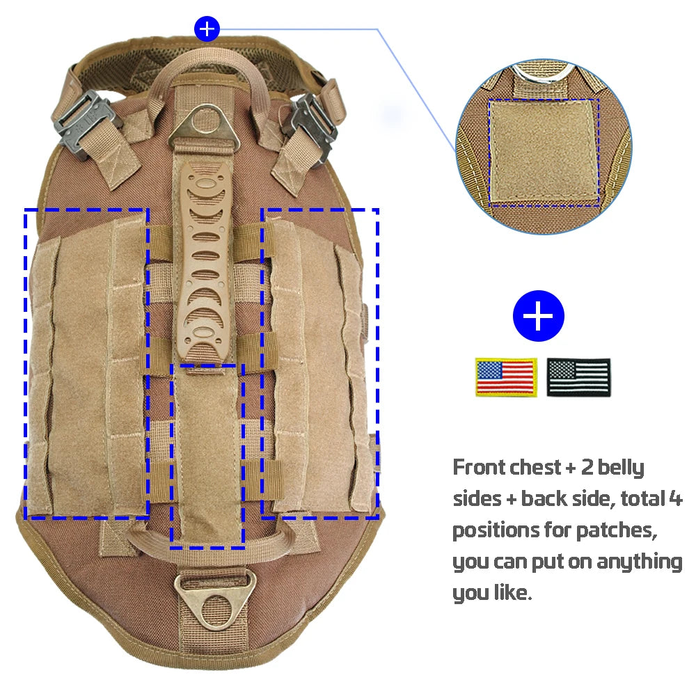 Tactical Dog Harness & Leash Set – Military MOLLE Vest for Large Dogs
