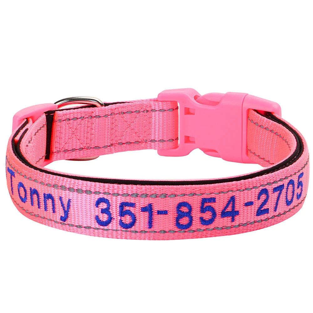 🦴 Custom Embroidered Reflective Dog Collar – Personalized Pet ID Name Nylon Collar for Small, Medium & Large Dogs