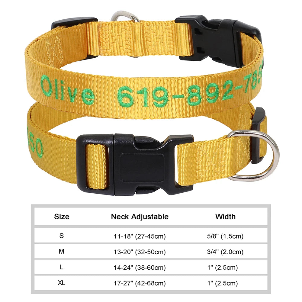 Personalized Embroidered Nylon Dog Collar – Custom Name & Phone ID – For Small, Medium & Large Dogs