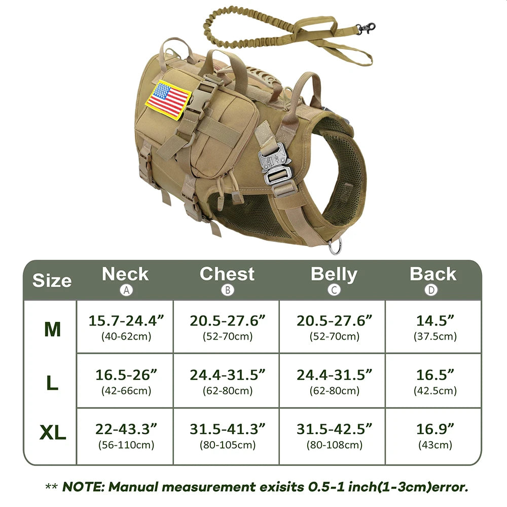 Tactical Dog Harness & Leash Set – Military MOLLE Vest for Large Dogs