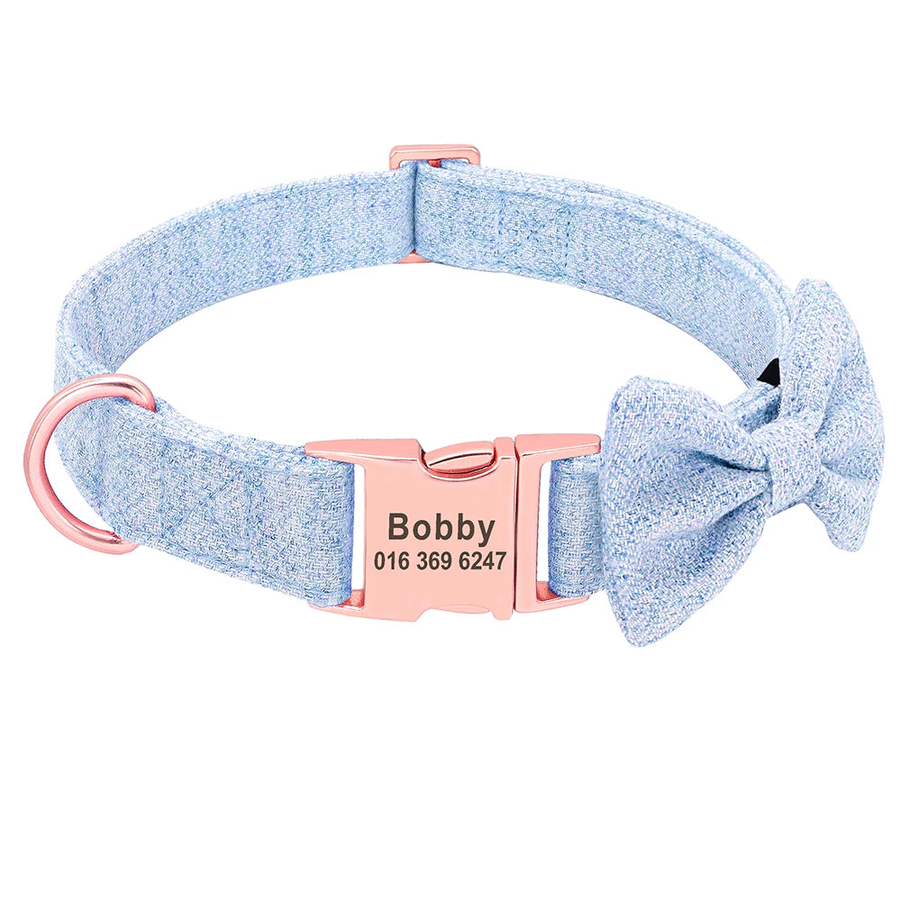 Customized Dog Collar & Leash Set – Personalized Pet Collars with Bowtie & Free Engraving