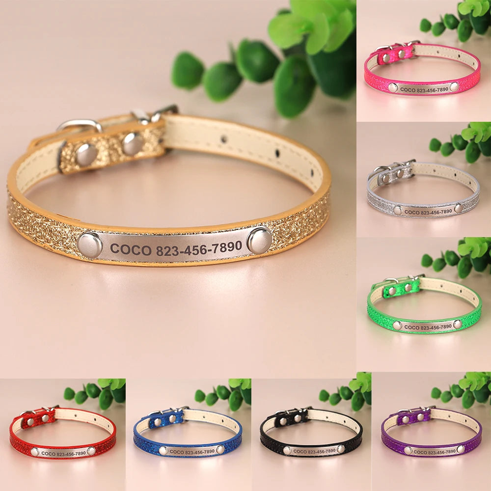 Anti-Lost Personalized Cat Collar with Engraved ID Nameplate – Bling Collar for Cats & Small Dogs