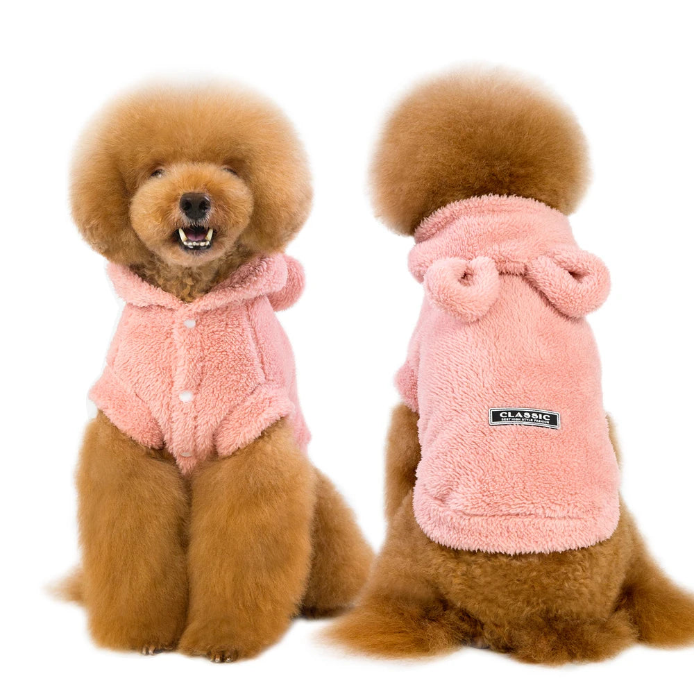 Warm Cat & Puppy Winter Coat – Soft Fleece Jacket Costume for Small & Medium Pets (Pink/Gray, S–2XL)