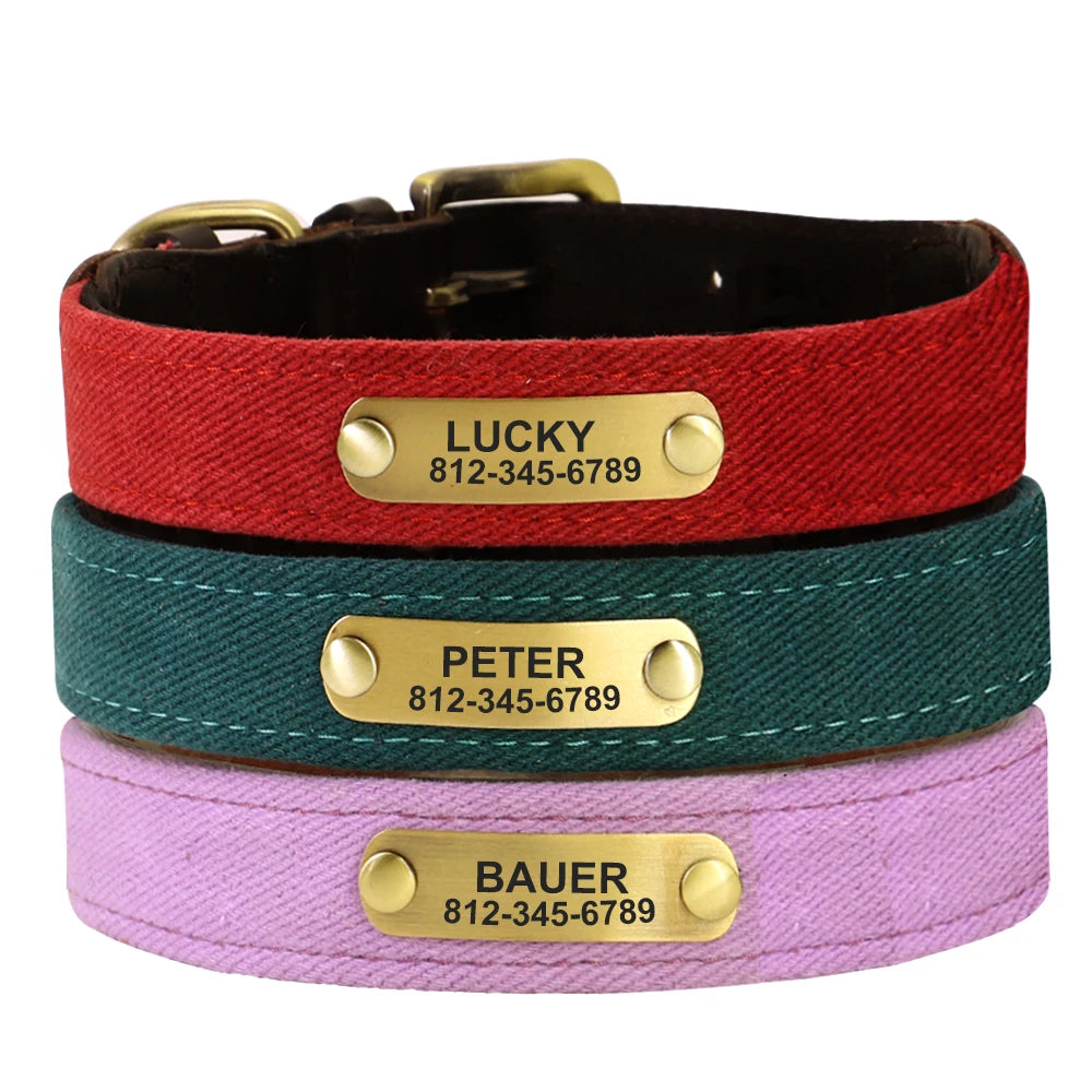 Personalized Dog Collars PU Leather Pet ID Collars Custom Engraved Nameplate Tag Adjustable For Small Medium Large Dogs