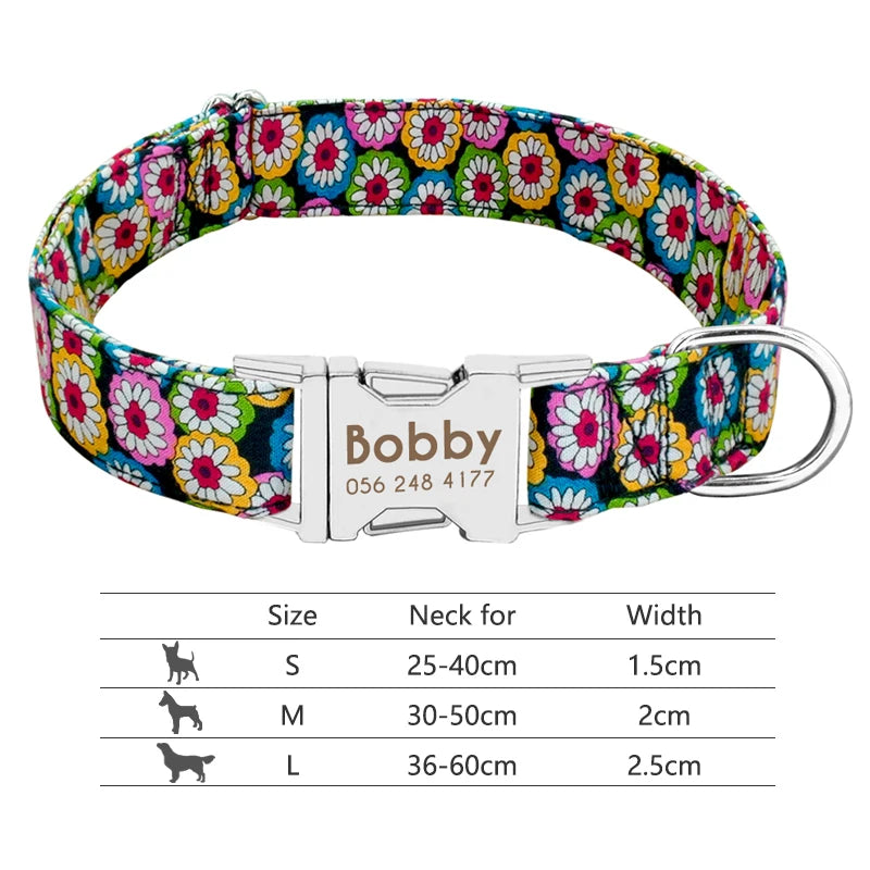 Personalized Nylon Dog Collar with Engraved Nameplate – Custom ID Tag for Small, Medium & Large Dogs