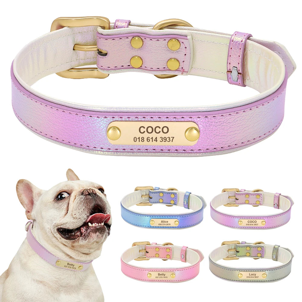 Personalized Leather Dog Collar – Custom Engraved Nameplate ID Tag for Small, Medium & Large Dogs