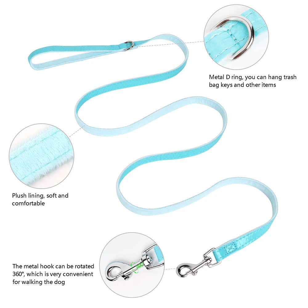Winter Dog Harness & Leash Set with Fur Collar – Bling Bowtie Design for Small & Medium Dogs & Cats