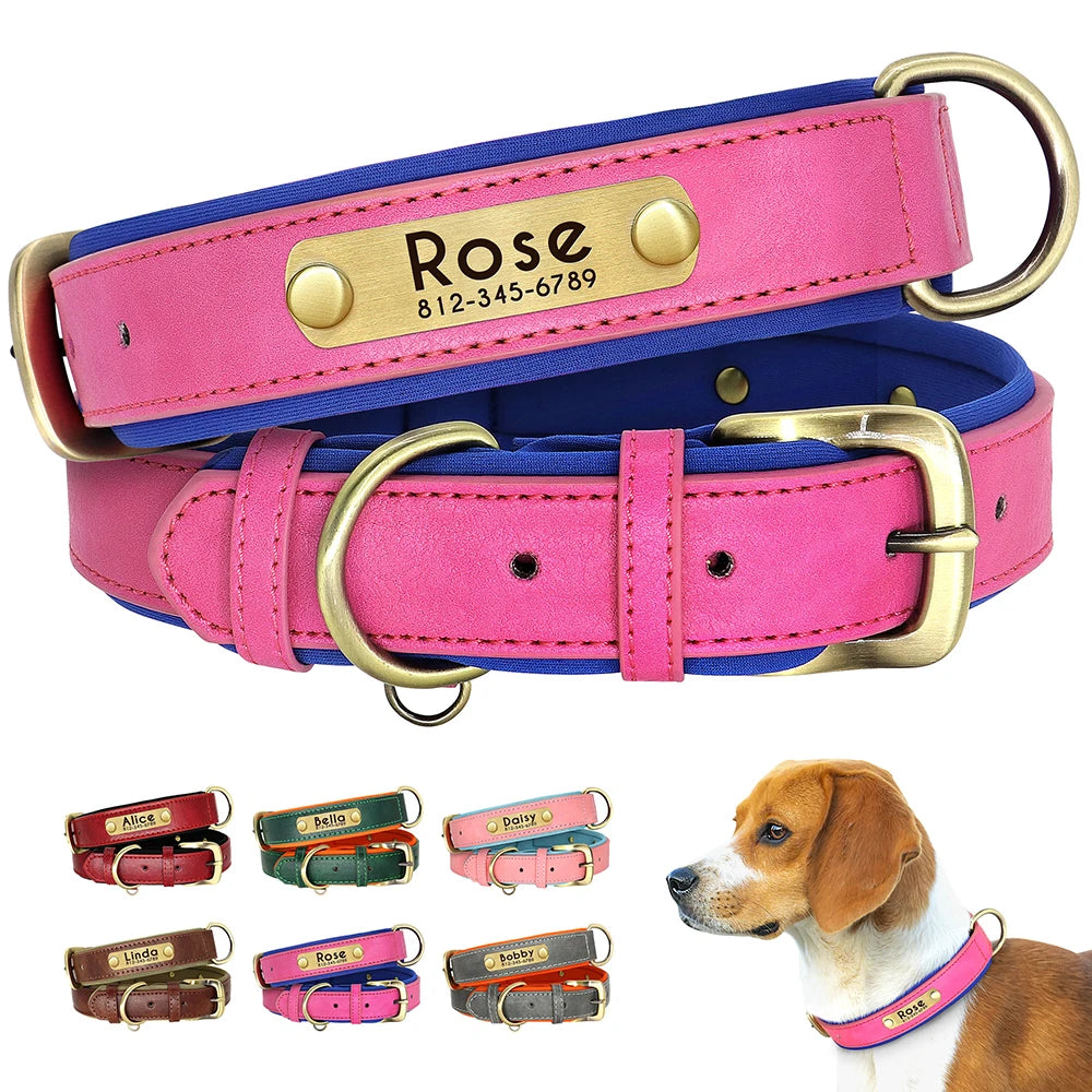 Custom PU Leather Dog Collar – Free Engraving | Adjustable Personalized Pet ID Tag for Small, Medium & Large Dogs