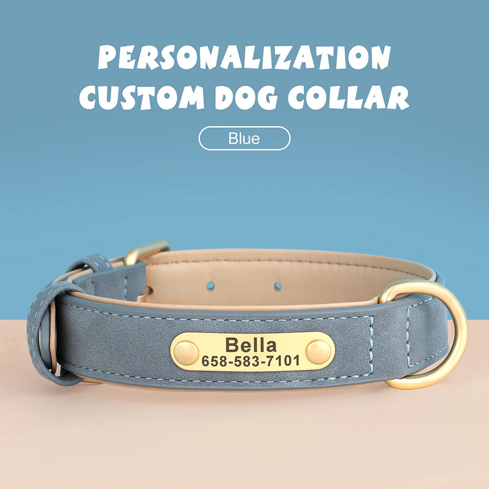 🐾 Personalized PU Leather Dog Collar – Custom Engraved Nameplate ID Tag 🐶