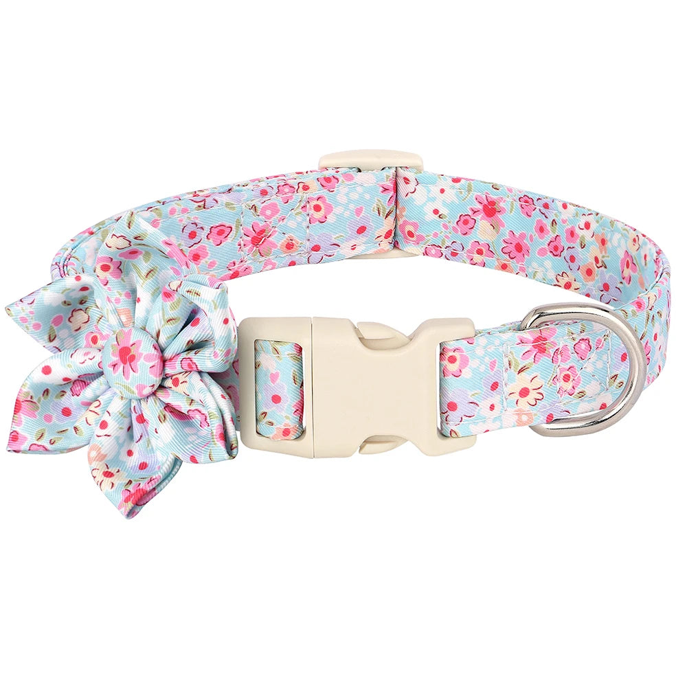 Fashion Floral Printed Nylon Dog Collar – Adjustable Spring Collar with Flower for Small & Medium Dogs (Pug, Chihuahua, Frenchie)