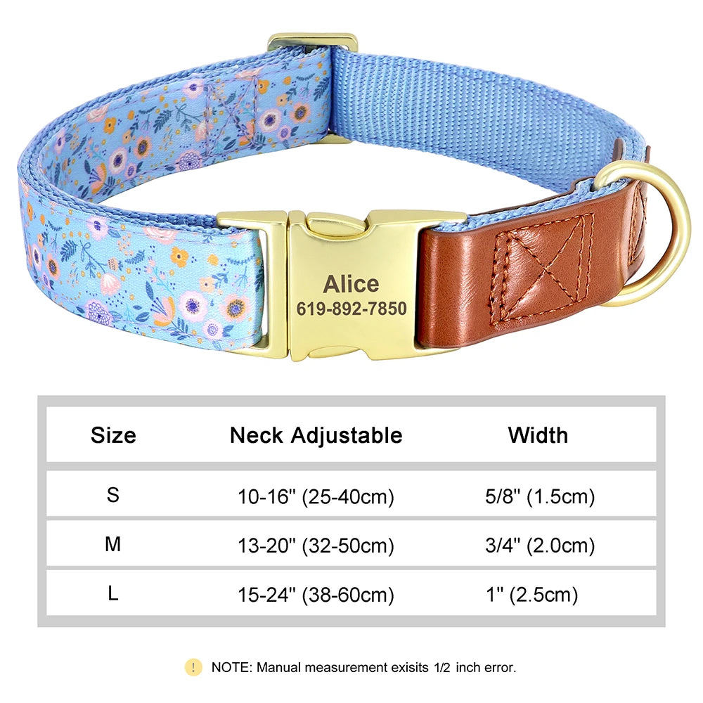 ✨ Personalized Nylon & Leather Dog Collar – Free Custom Engraving Included!