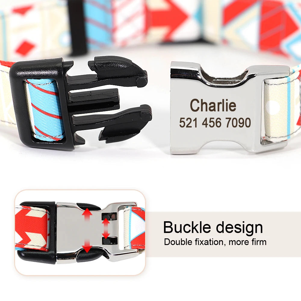 Personalized Nylon Dog Collar with Engraved Nameplate – Custom ID Tag for Small, Medium & Large Dogs