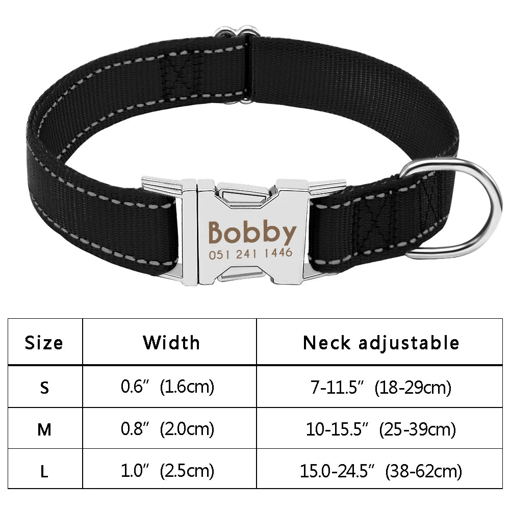 Adjustable Personalized Dog Collar – Custom Engraved Nylon Pet ID Collar | For Small, Medium & Large Dogs