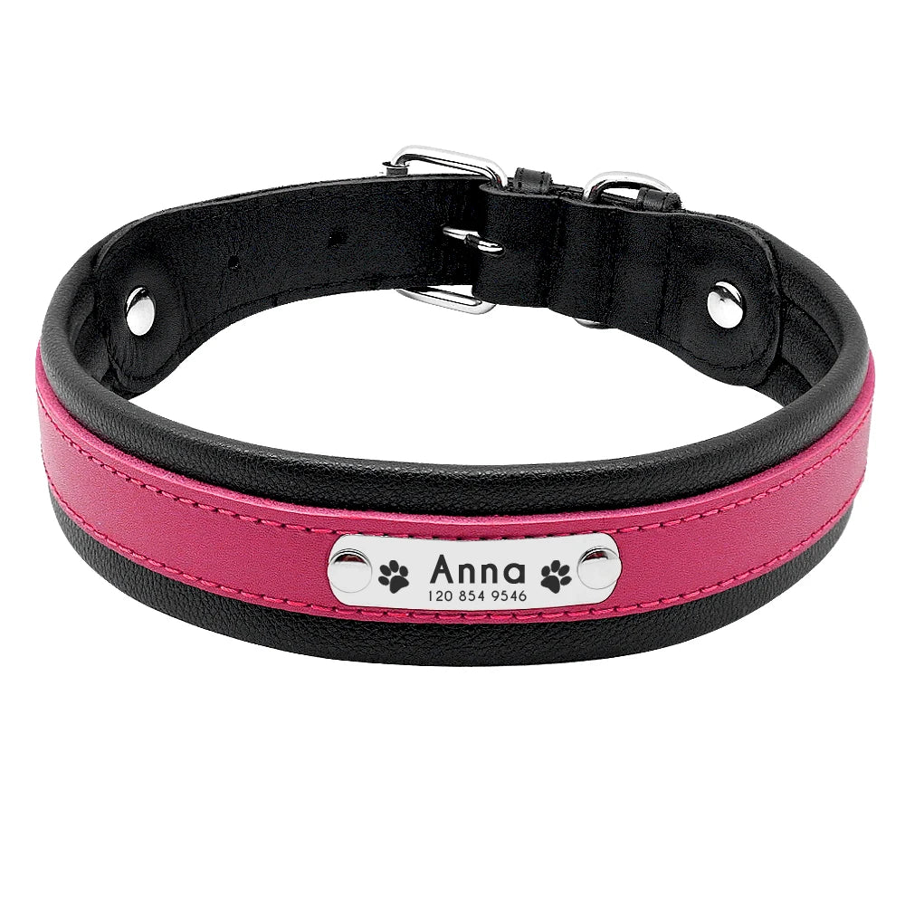 Personalized Leather Dog Collar Customized Engraved Pet Big Dog Bulldog Collars Padded For Medium Large Dogs Perro Pitbull
