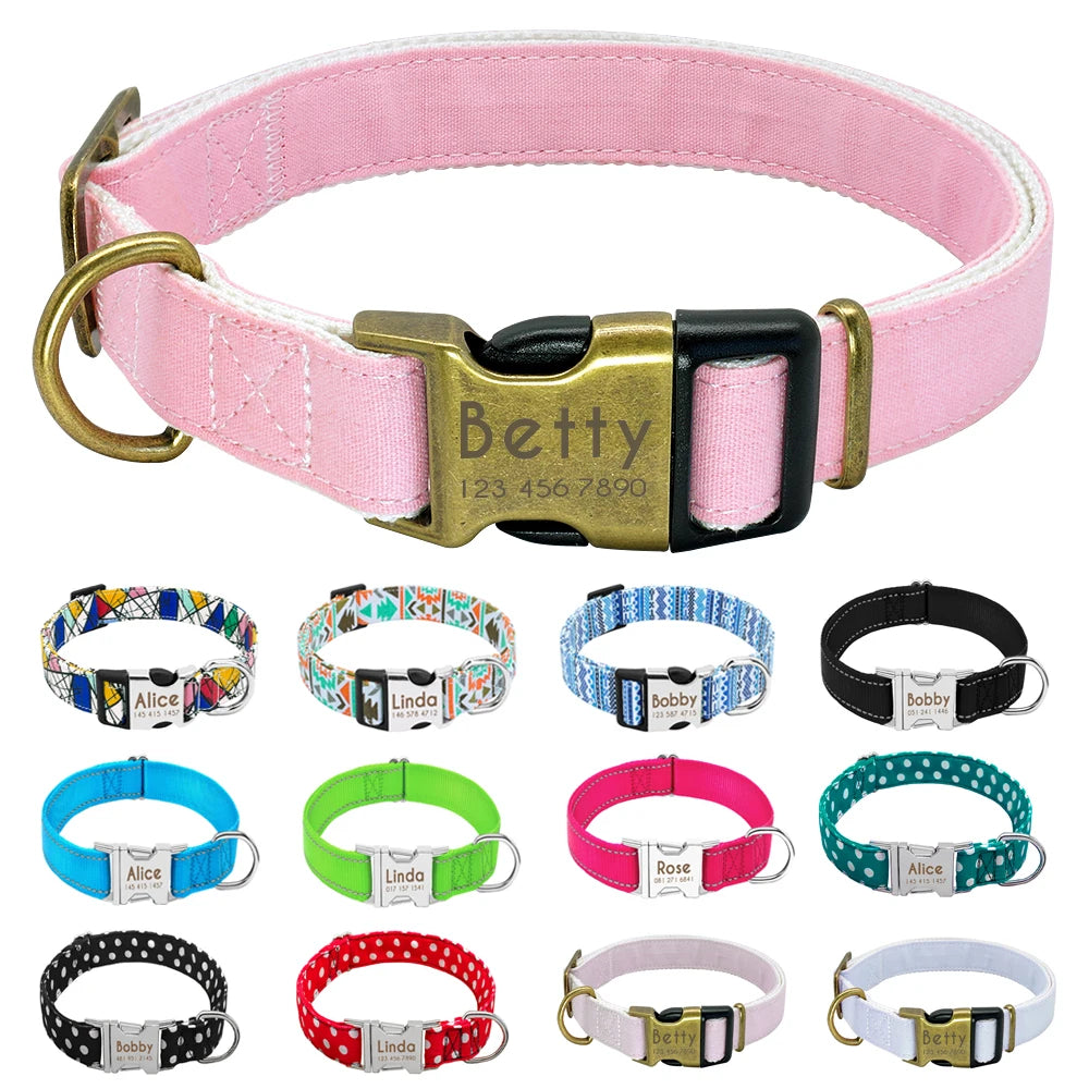 Adjustable Personalized Dog Collar – Custom Engraved Nylon Pet ID Collar | For Small, Medium & Large Dogs