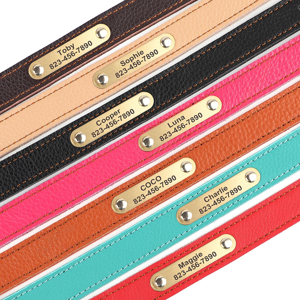 Personalized Genuine Leather Pet Puppy Collar For Small Dogs Cats