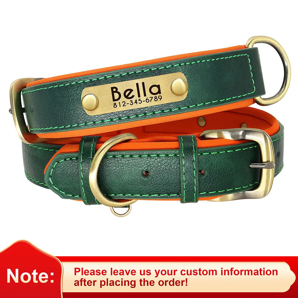 Custom PU Leather Dog Collar – Free Engraving | Adjustable Personalized Pet ID Tag for Small, Medium & Large Dogs
