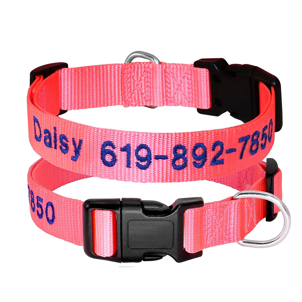 Custom Embroidered Nylon Dog Collar – Personalized Name & Phone Number – Adjustable ID Collar for Small, Medium & Large Dogs