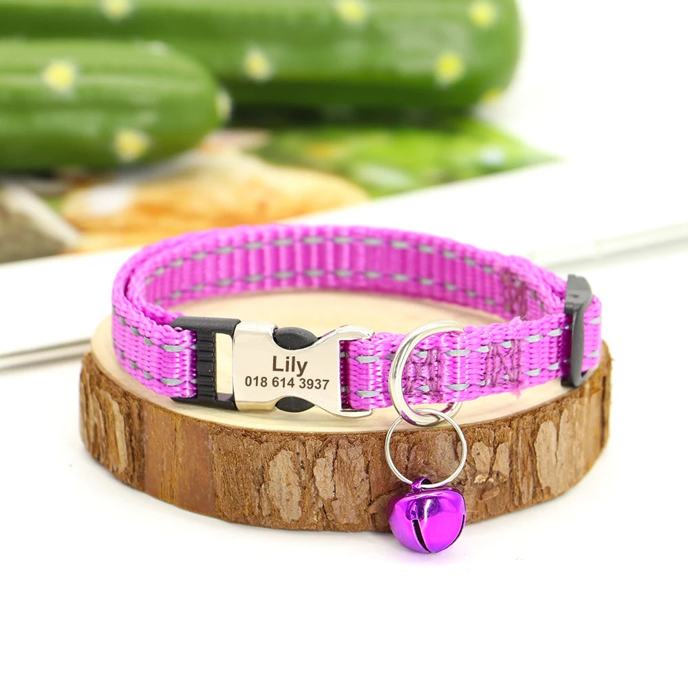 Personalized Cat Collar Free Engraved Pet ID Collars Adjustable Nylon Cat Necklace For Small Dogs Puppy Kitten With Cute Bell
