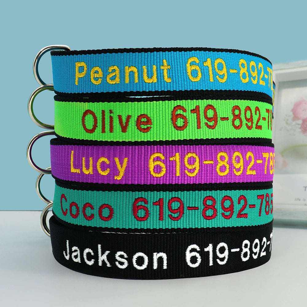 Personalized Embroidered Nylon Dog Collar – Custom Name & Phone ID – For Small, Medium & Large Dogs