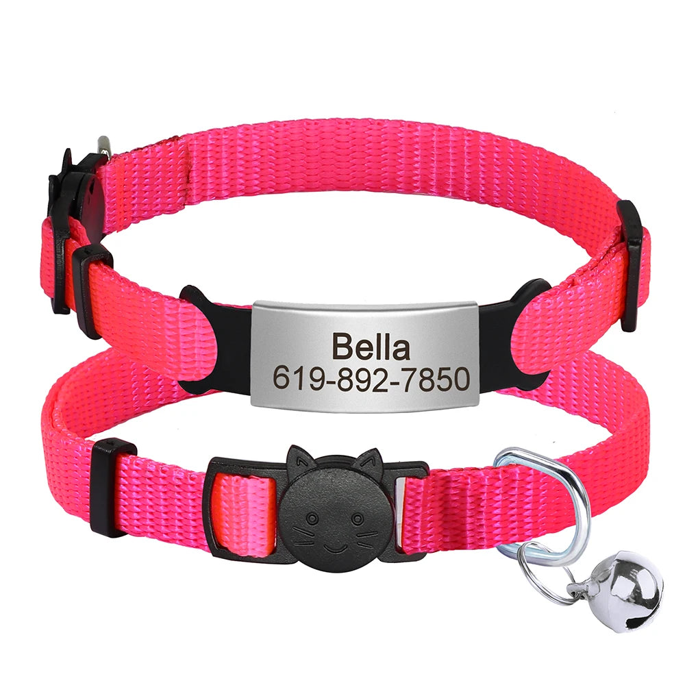 Personalized Nameplate Cat Collar – Custom Engraved Safety Collar with Bell for Cats & Kittens