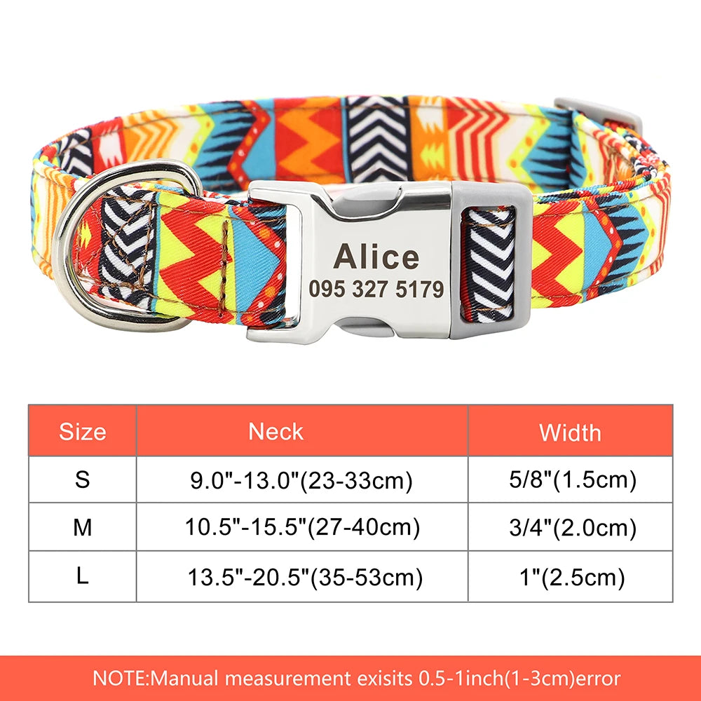 Personalized Nylon Dog Collar with Engraved Nameplate – Custom ID Tag for Small, Medium & Large Dogs