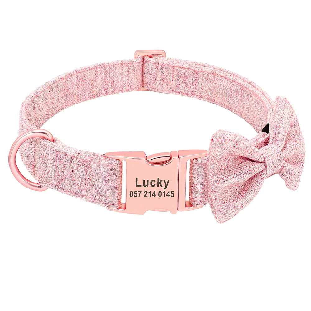 Customized Dog Collar & Leash Set – Personalized Pet Collars with Bowtie & Free Engraving