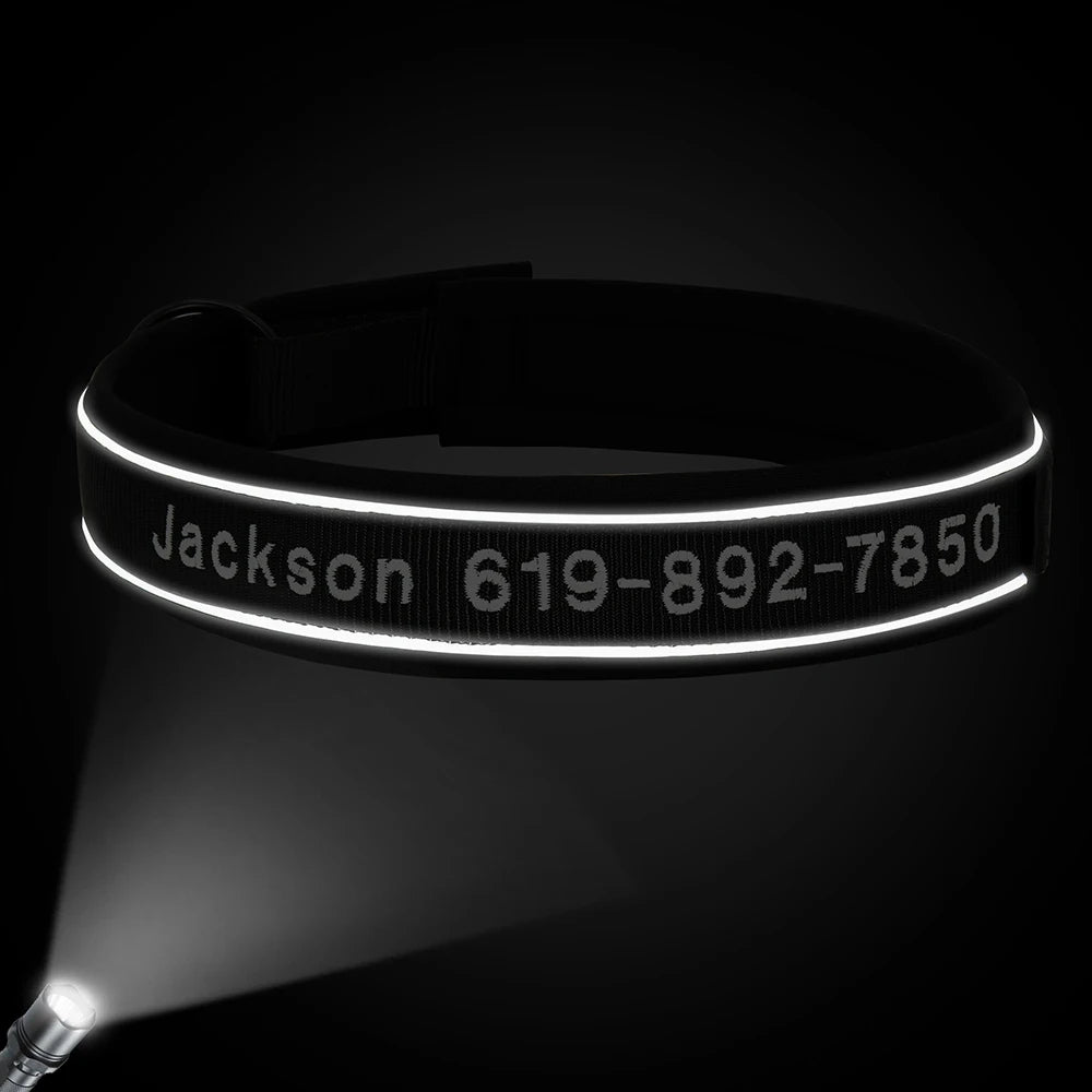 Personalized Embroidered Dog Collar – Reflective Nylon, Custom Name ID Tag – Small Medium Large Dogs
